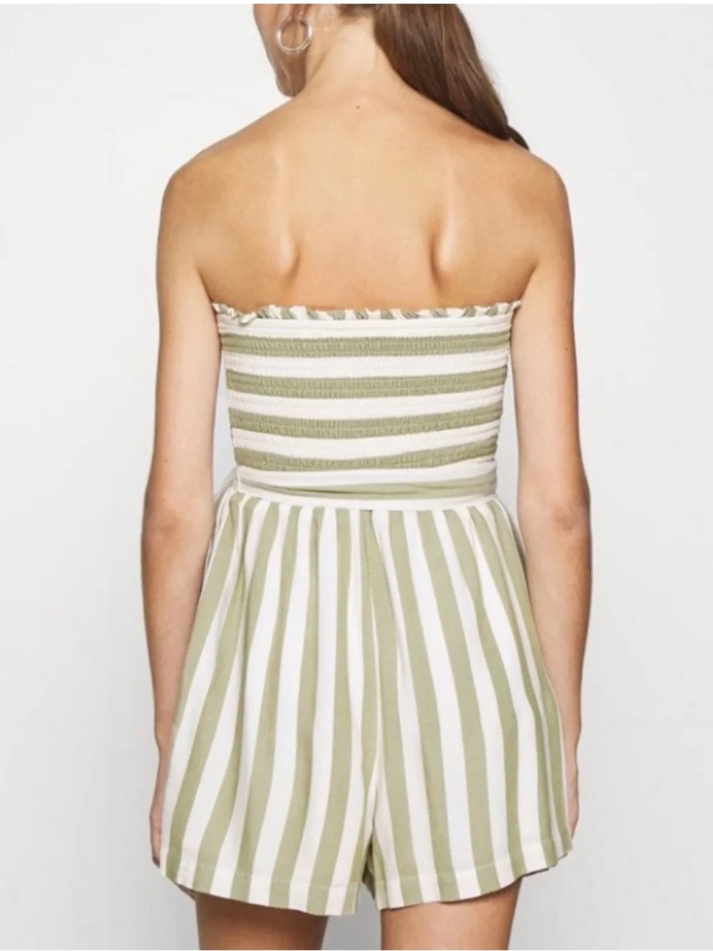 American Eagle Outfitters Olive & Cream Strapless Tie-Waist Romper NWT - Picture 3 of 5